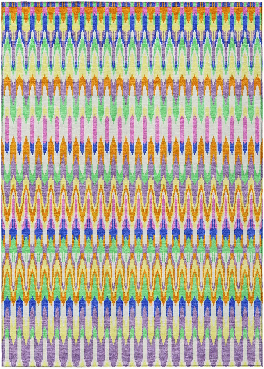 White Blue And Pink Southwestern Washable Indoor Outdoor Area Rug Photo 2