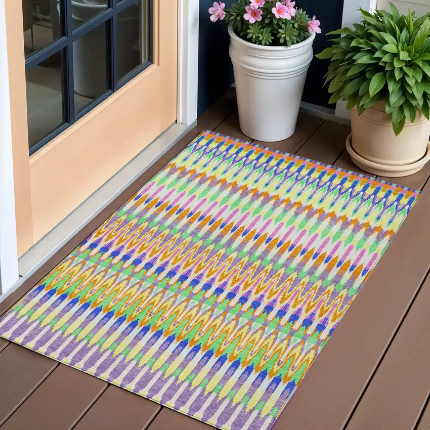 White Blue And Pink Southwestern Washable Indoor Outdoor Area Rug Photo 1
