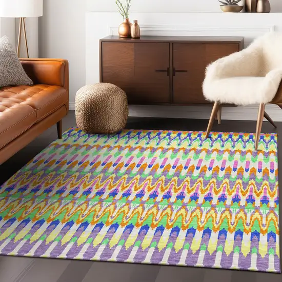White Blue And Pink Southwestern Washable Indoor Outdoor Area Rug Photo 9