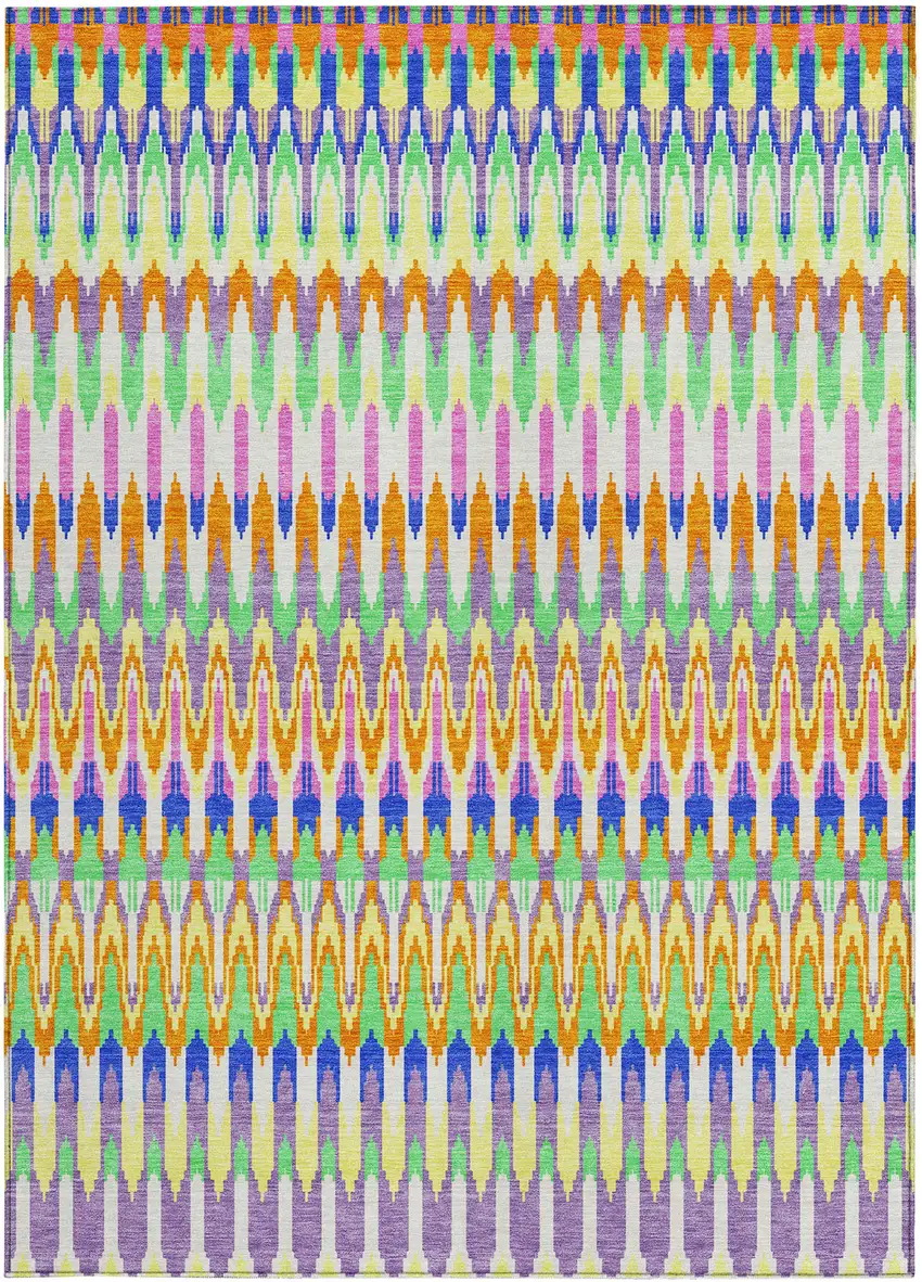 White Blue And Pink Southwestern Washable Indoor Outdoor Area Rug Photo 7