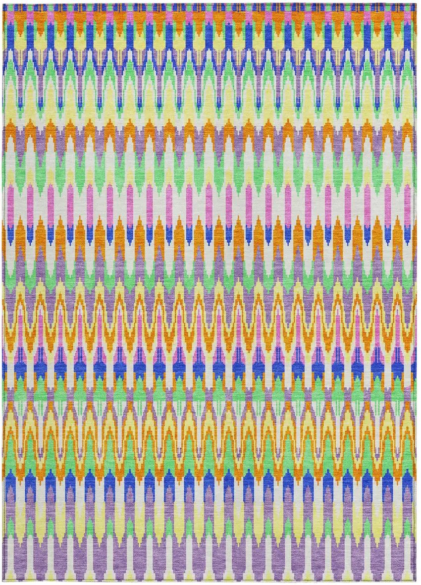White Blue And Pink Southwestern Washable Indoor Outdoor Area Rug Photo 7