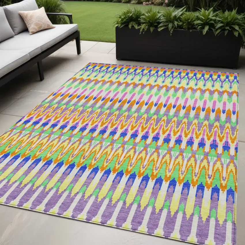 White Blue And Pink Southwestern Washable Indoor Outdoor Area Rug Photo 1