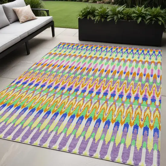 White Blue And Pink Southwestern Washable Indoor Outdoor Area Rug Photo 1