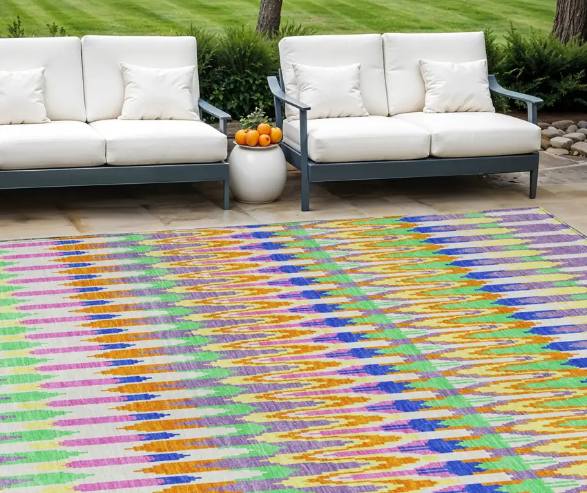 White Blue And Pink Southwestern Washable Indoor Outdoor Area Rug Photo 1