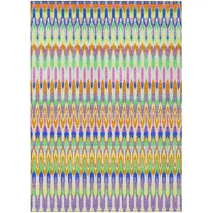 Photo of White Blue And Pink Southwestern Washable Indoor Outdoor Area Rug