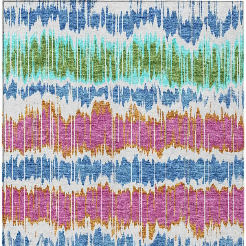 White Blue And Pink Striped Washable Indoor Outdoor Area Rug Photo 6