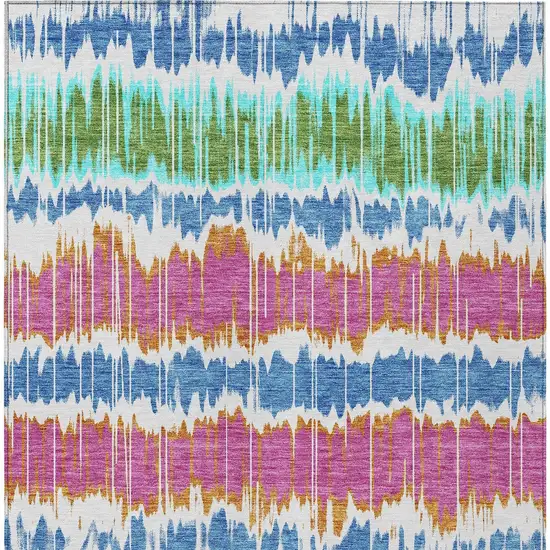 White Blue And Pink Striped Washable Indoor Outdoor Area Rug Photo 6