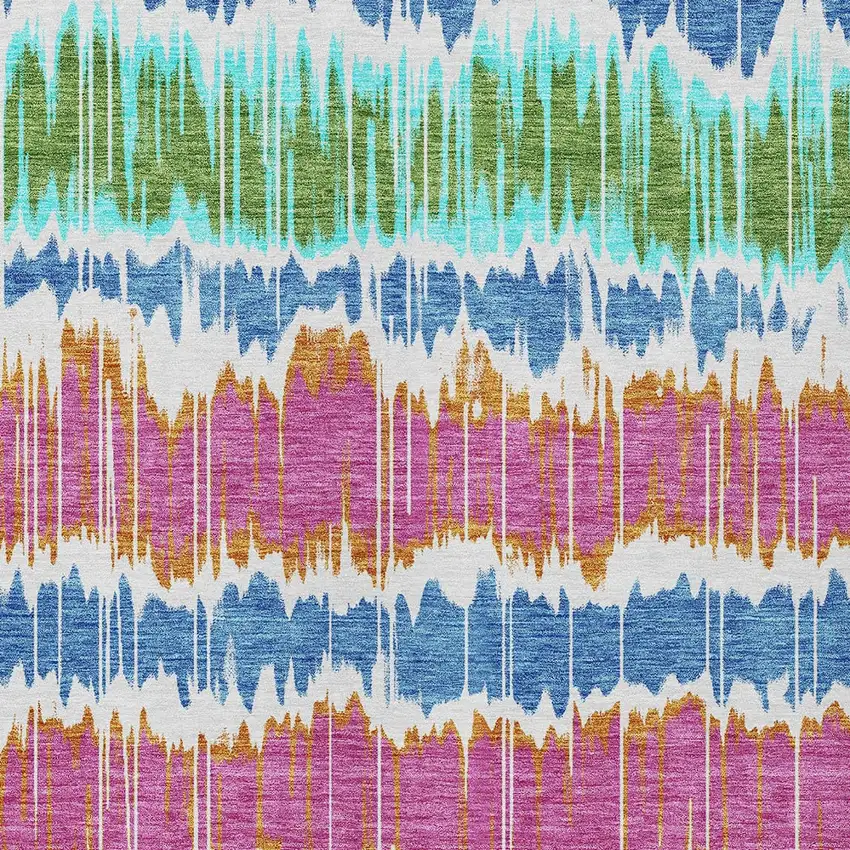 White Blue And Pink Striped Washable Indoor Outdoor Area Rug Photo 5