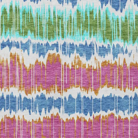 White Blue And Pink Striped Washable Indoor Outdoor Area Rug Photo 5