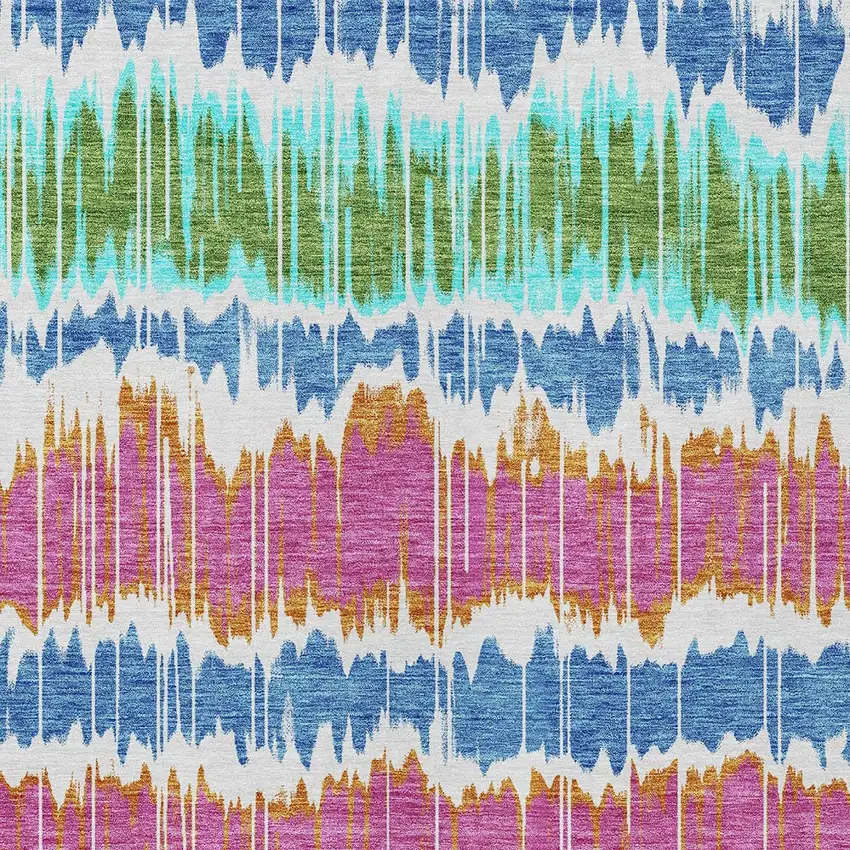 White Blue And Pink Striped Washable Indoor Outdoor Area Rug Photo 5