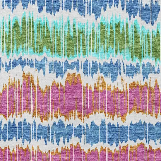 White Blue And Pink Striped Washable Indoor Outdoor Area Rug Photo 5