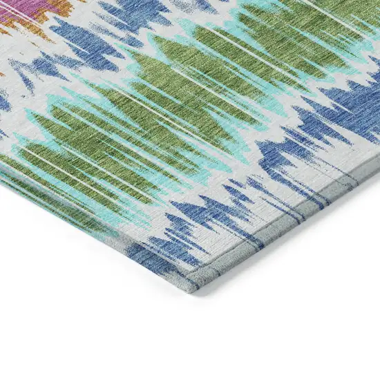 White Blue And Pink Striped Washable Indoor Outdoor Area Rug Photo 2