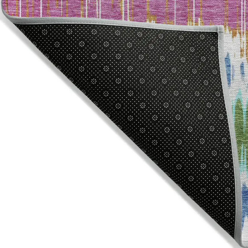 White Blue And Pink Striped Washable Indoor Outdoor Area Rug Photo 3