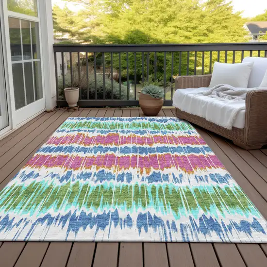 White Blue And Pink Striped Washable Indoor Outdoor Area Rug Photo 7
