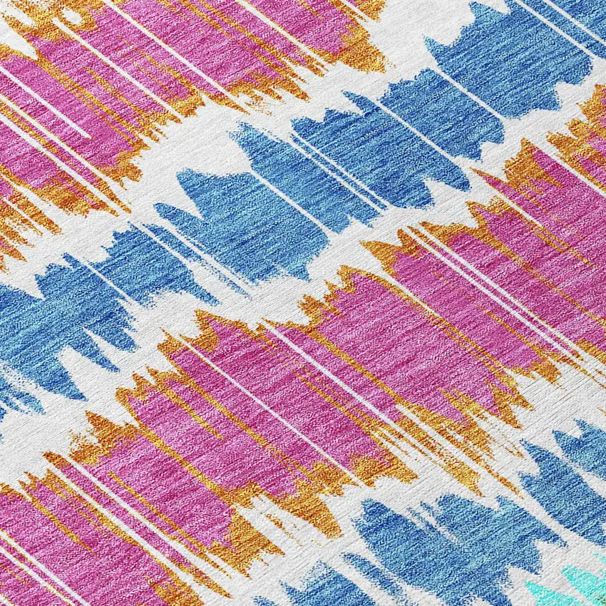 White Blue And Pink Striped Washable Indoor Outdoor Area Rug Photo 4