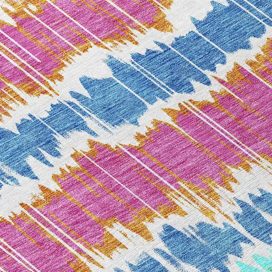 White Blue And Pink Striped Washable Indoor Outdoor Area Rug Photo 4