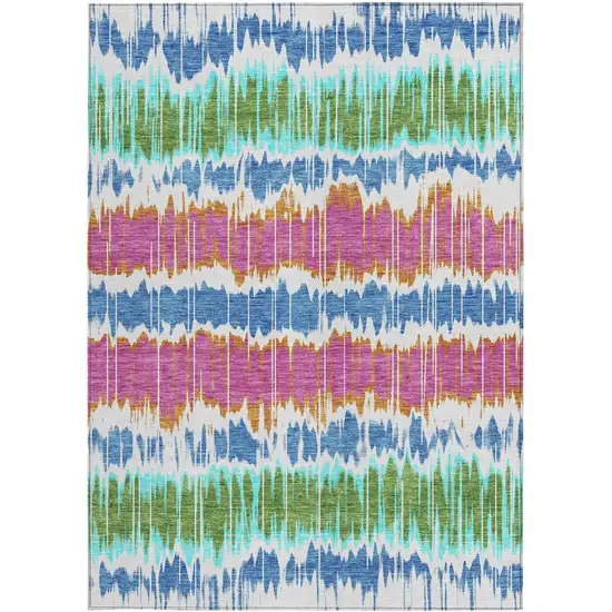 White Blue And Pink Striped Washable Indoor Outdoor Area Rug Photo 6