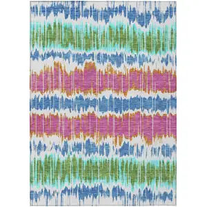 Photo of White Blue And Pink Striped Washable Indoor Outdoor Area Rug