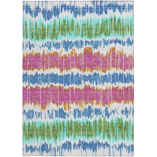 White Blue And Pink Striped Washable Indoor Outdoor Area Rug Photo 6