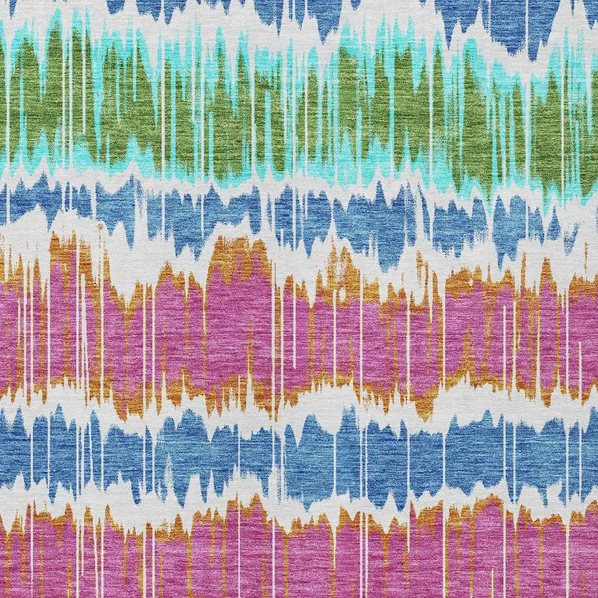 White Blue And Pink Striped Washable Indoor Outdoor Area Rug Photo 5