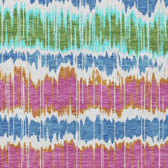 White Blue And Pink Striped Washable Indoor Outdoor Area Rug Photo 5