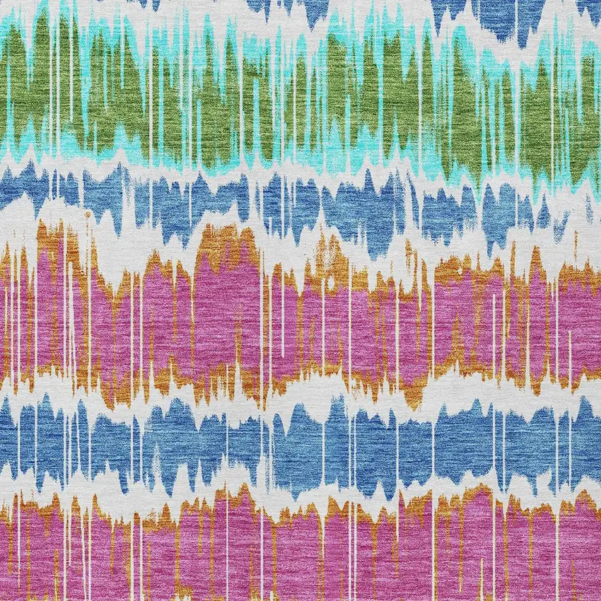 White Blue And Pink Striped Washable Indoor Outdoor Area Rug Photo 5