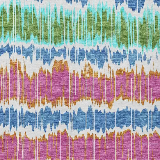 White Blue And Pink Striped Washable Indoor Outdoor Area Rug Photo 5