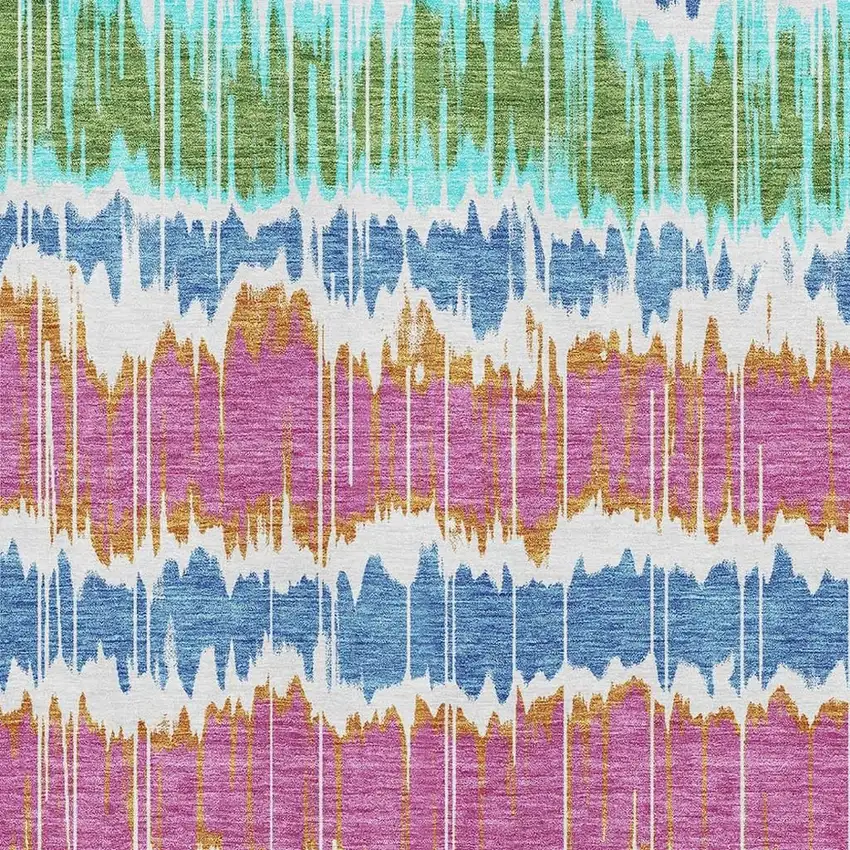 White Blue And Purple Striped Washable Area Rug With UV Protection Photo 3