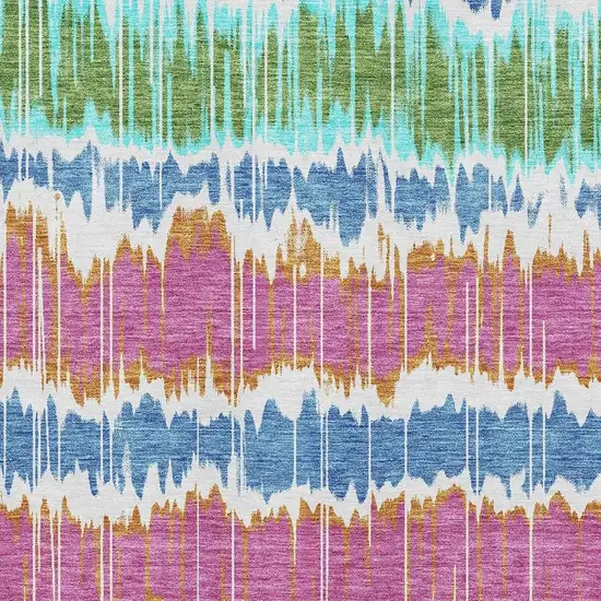 White Blue And Purple Striped Washable Area Rug With UV Protection Photo 3