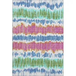 Photo of White Blue And Purple Striped Washable Area Rug With UV Protection
