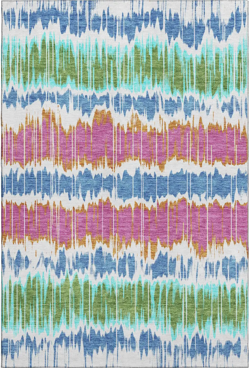 White Blue And Purple Striped Washable Area Rug With UV Protection Photo 1