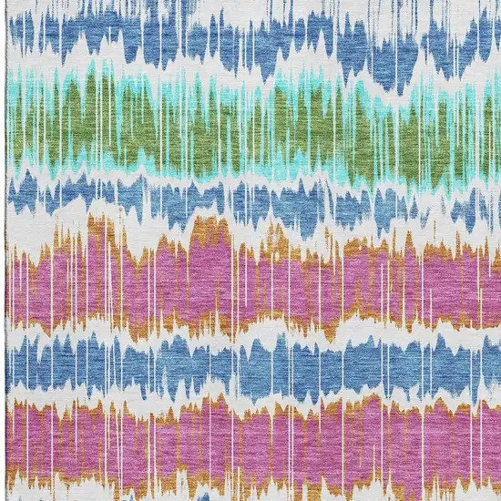 White Blue And Purple Striped Washable Area Rug With UV Protection Photo 4