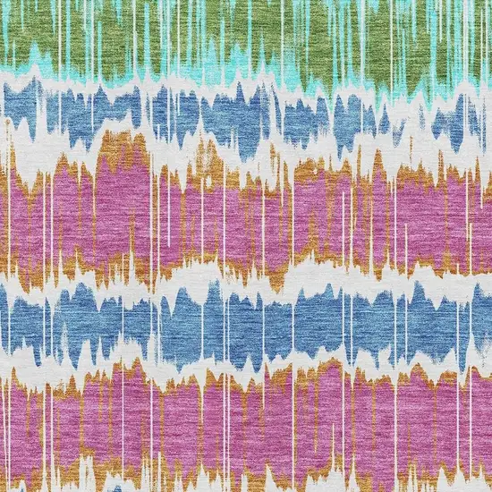 White Blue And Purple Striped Washable Area Rug With UV Protection Photo 3