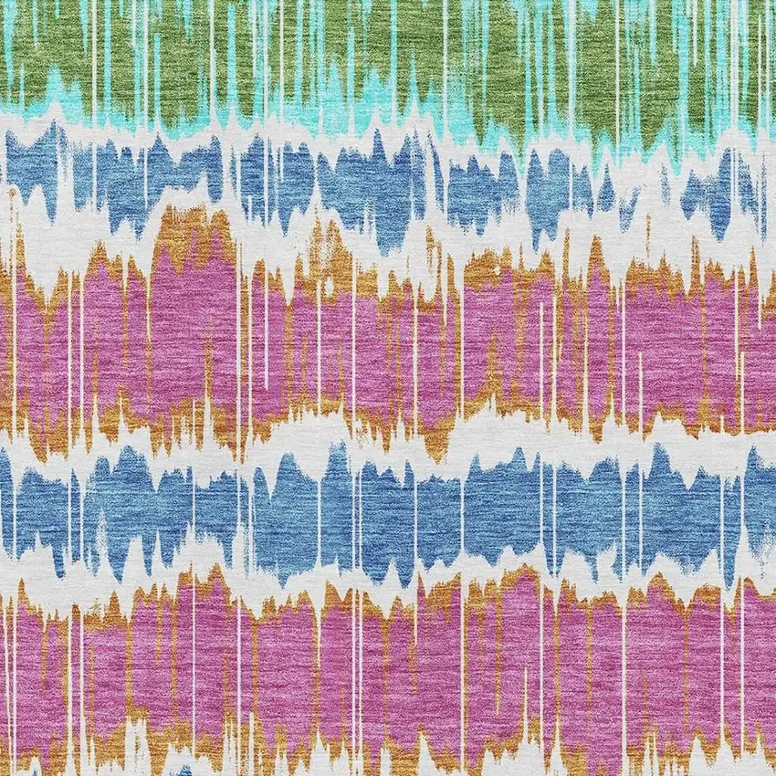 White Blue And Purple Striped Washable Area Rug With UV Protection Photo 3