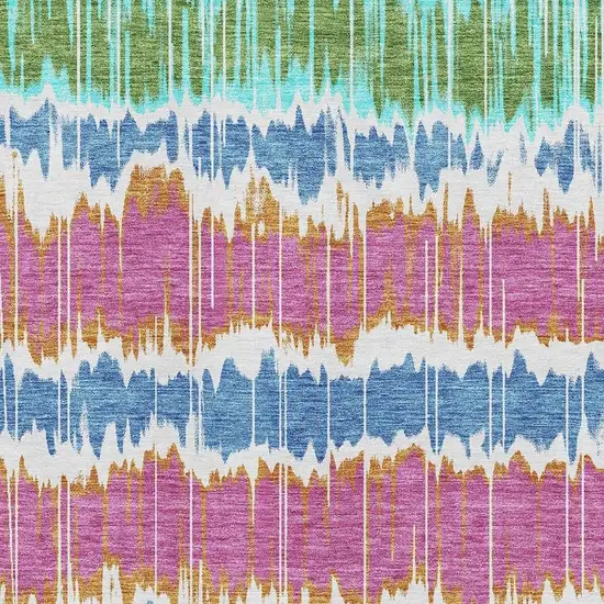 White Blue And Purple Striped Washable Area Rug With UV Protection Photo 3