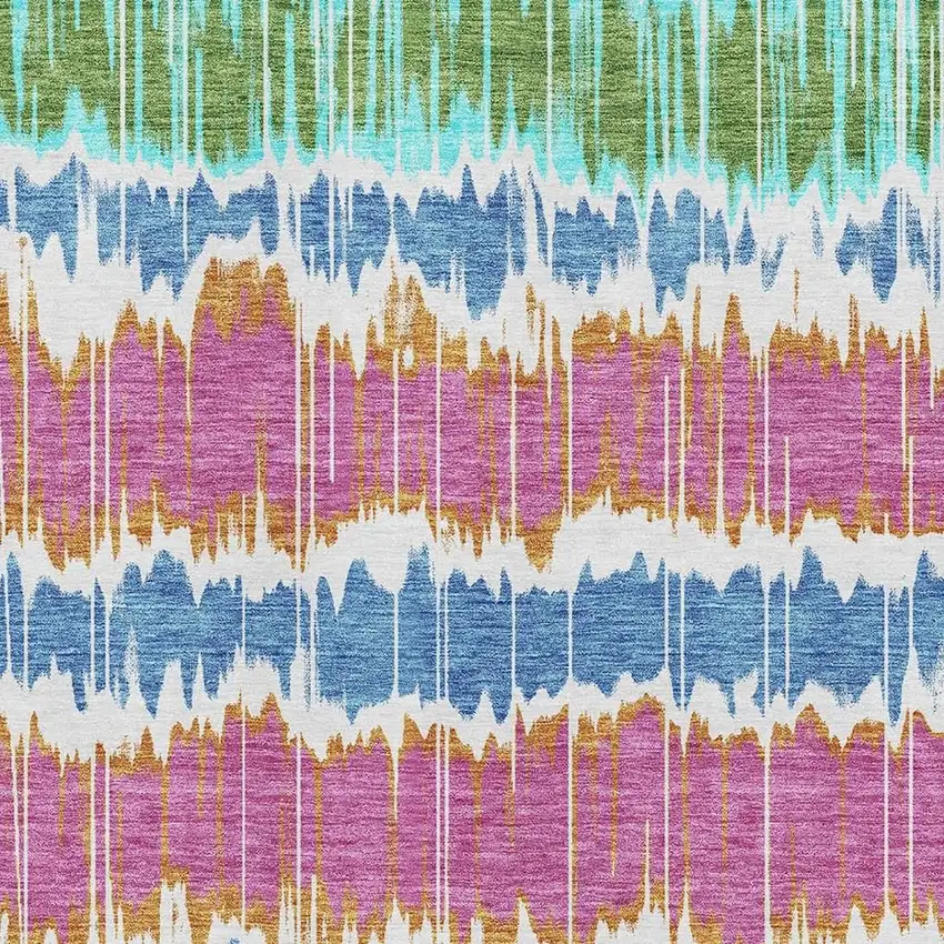White Blue And Purple Striped Washable Area Rug With UV Protection Photo 3