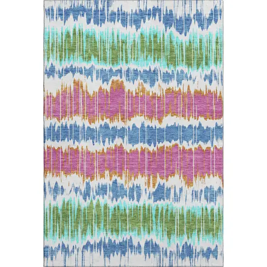 White Blue And Purple Striped Washable Area Rug With UV Protection Photo 1