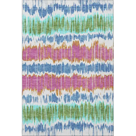 White Blue And Purple Striped Washable Area Rug With UV Protection Photo 4