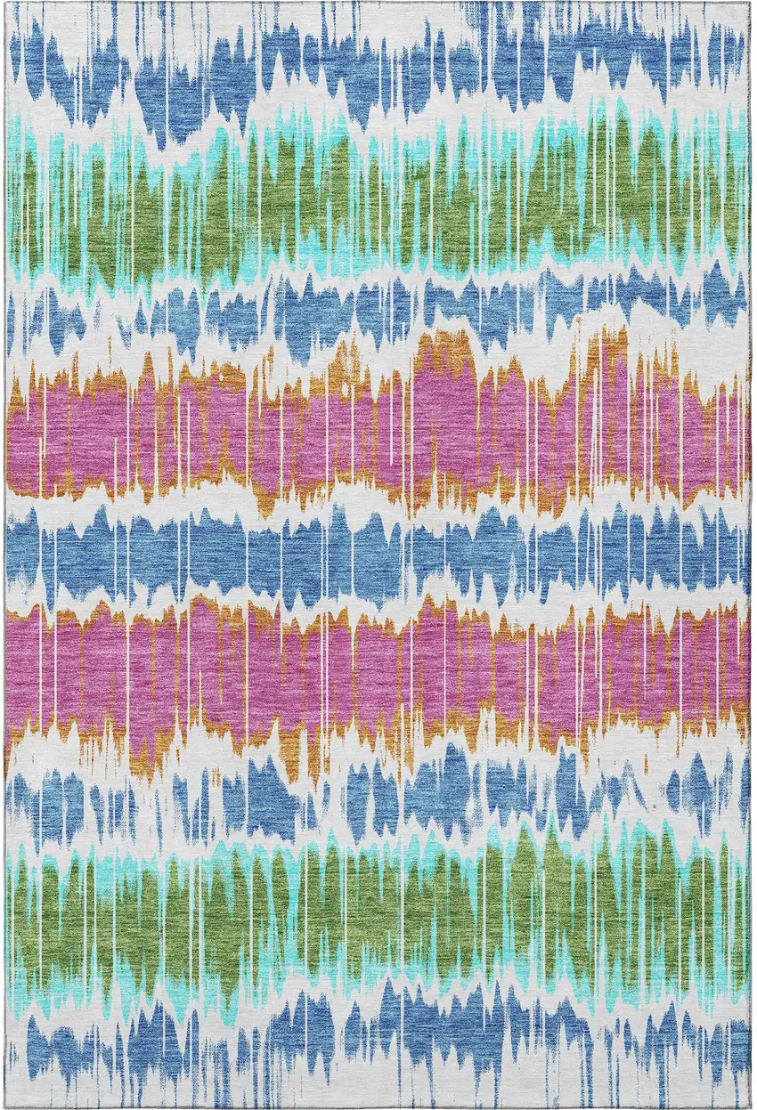 White Blue And Purple Striped Washable Area Rug With UV Protection Photo 4