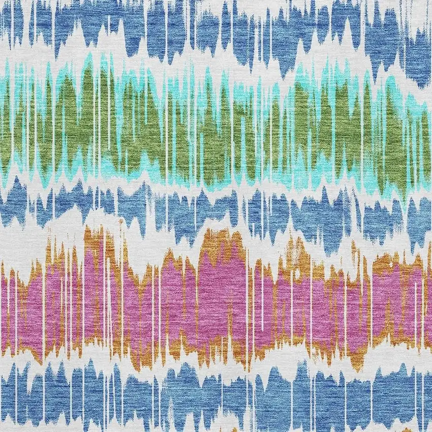 White Blue And Purple Striped Washable Area Rug With UV Protection Photo 3