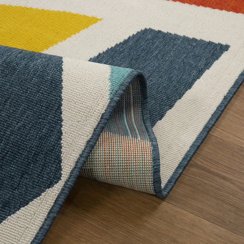 White Blue And Red Abstract Area Rug Photo 7