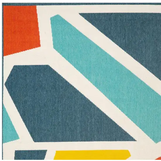 White Blue And Red Abstract Area Rug Photo 4