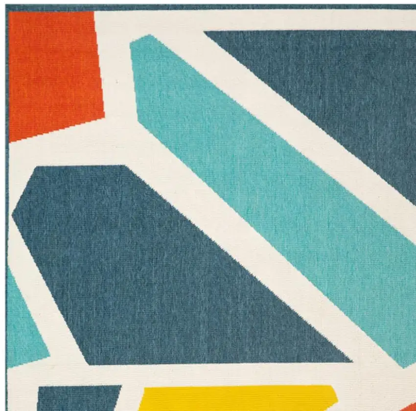 White Blue And Red Abstract Area Rug Photo 4