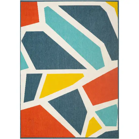 White Blue And Red Abstract Area Rug Photo 2