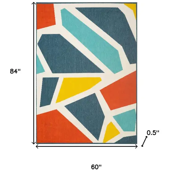 White Blue And Red Abstract Area Rug Photo 3