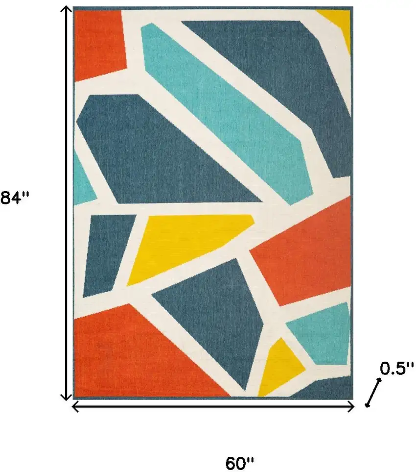 White Blue And Red Abstract Area Rug Photo 3