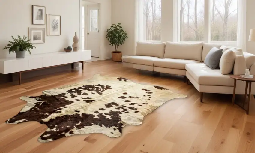 Brown and White Cowhide Handmade Area Rug Photo 2