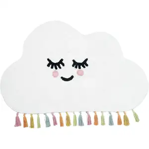 Photo of White Cloud Shape Smiley Face Washable Area Rug With Tassels