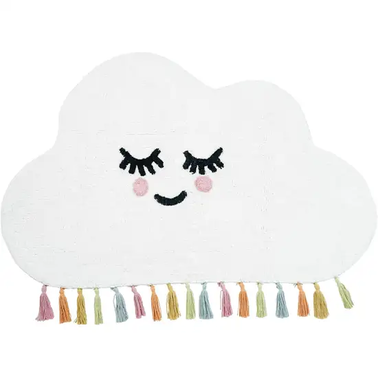 White Cloud Shape Smiley Face Washable Area Rug With Tassels Photo 1