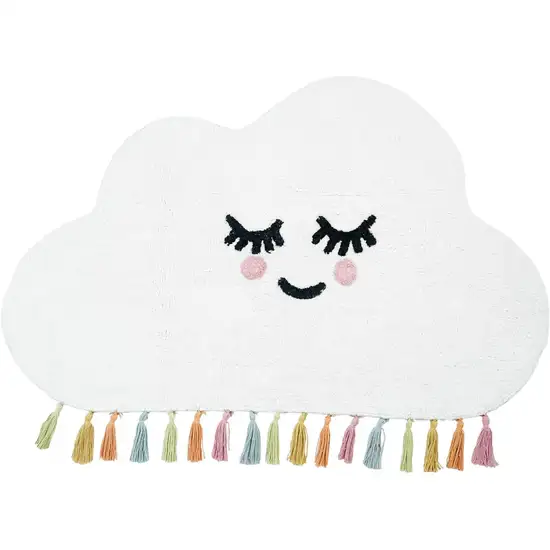 White Cloud Shape Smiley Face Washable Area Rug With Tassels Photo 3